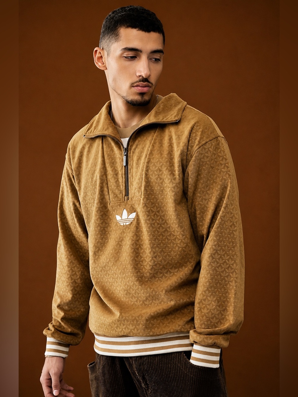 NWOT adidas Originals 'adicolor 70s' unisex funnel velour fleece in brown
